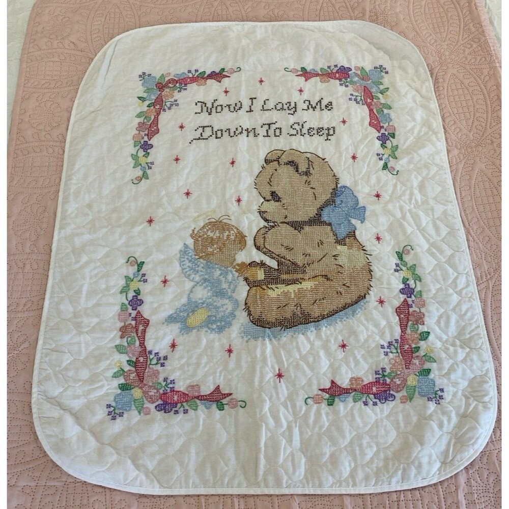 Vintage Handmade Embroidery Infant Blanket or Wall Hanging 4 Baby Nursery
